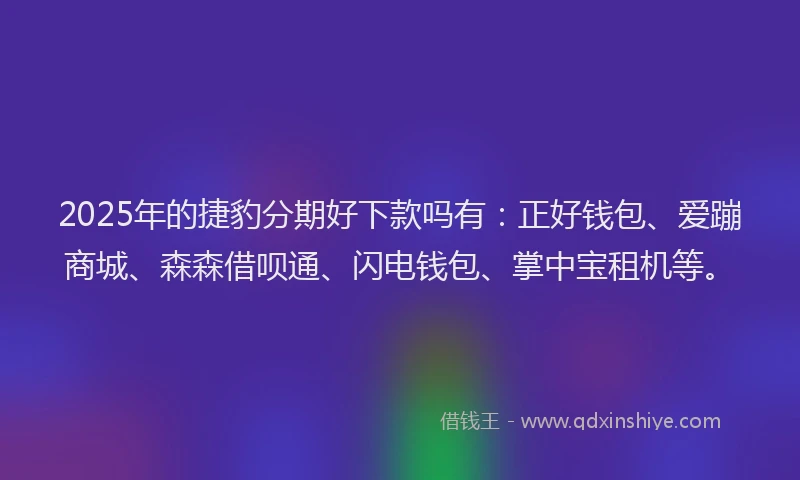 2025年的捷豹分期好下款吗有:正好钱包、爱蹦商城、森森借呗通、闪电钱包、掌中宝租机等。