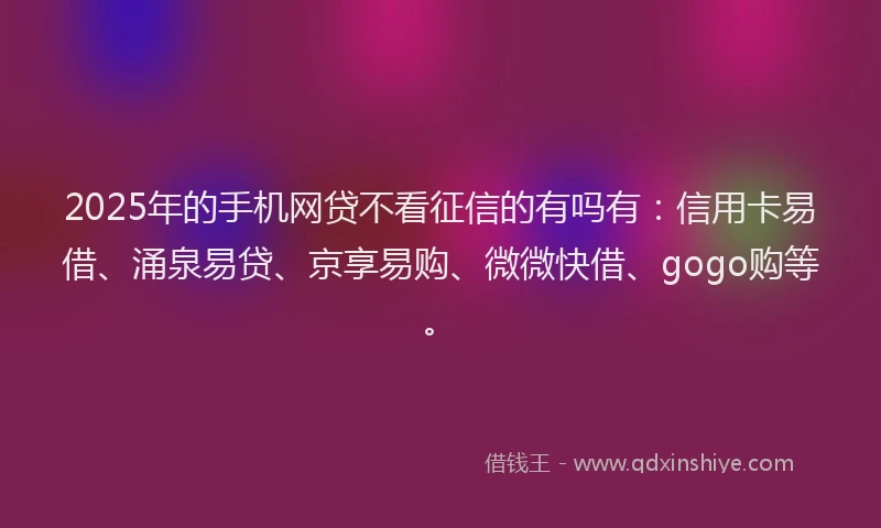 2025年的手机网贷不看征信的有吗有：信用卡易借、涌泉易贷、京享易购、微微快借、gogo购等。