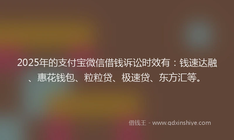 2025年的支付宝微信借钱诉讼时效有：钱速达融、惠花钱包、粒粒贷、极速贷、东方汇等。
