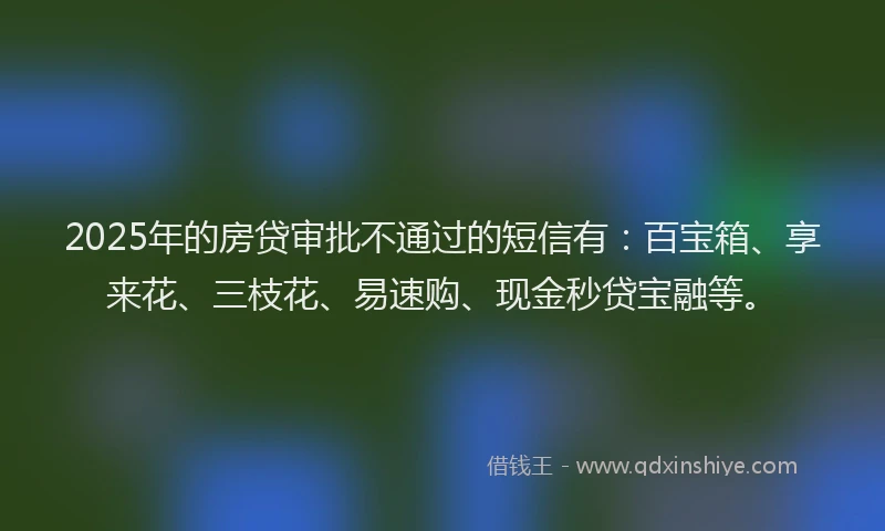 2025年的房贷审批不通过的短信有：百宝箱、享来花、三枝花、易速购、现金秒贷宝融等。