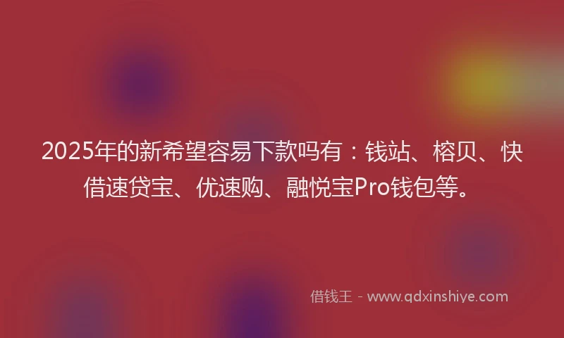 2025年的新希望容易下款吗有：钱站、榕贝、快借速贷宝、优速购、融悦宝Pro钱包等。