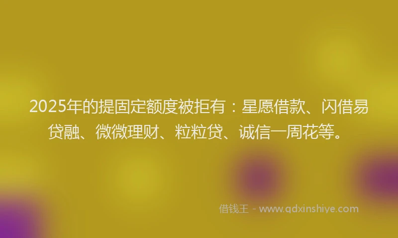 2025年的提固定额度被拒有：星愿借款、闪借易贷融、微微理财、粒粒贷、诚信一周花等。