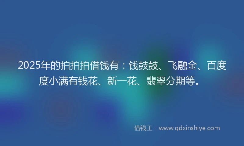 2025年的拍拍拍借钱有：钱鼓鼓、飞融金、百度度小满有钱花、新一花、翡翠分期等。