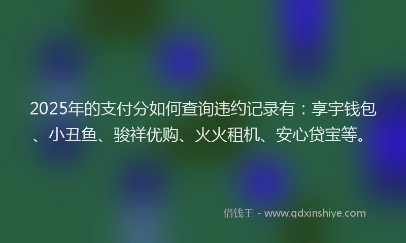 2025年的支付分如何查询违约记录有：享宇钱包、小丑鱼、骏祥优购、火火租机、安心贷宝等。