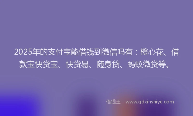 2025年的支付宝能借钱到微信吗有：橙心花、借款宝快贷宝、快贷易、随身贷、蚂蚁微贷等。