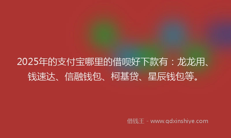 2025年的支付宝哪里的借呗好下款有：龙龙用、钱速达、信融钱包、柯基贷、星辰钱包等。