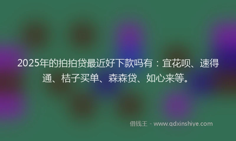 2025年的拍拍贷最近好下款吗有：宜花呗、速得通、桔子买单、森森贷、如心来等。