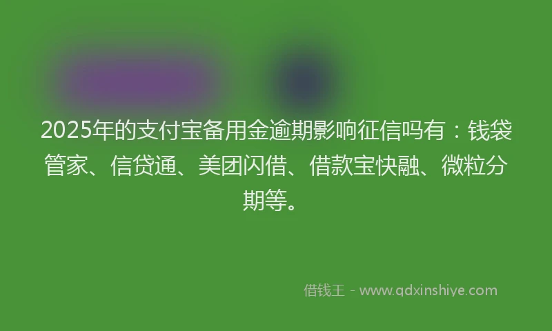 2025年的支付宝备用金逾期影响征信吗有：钱袋管家、信贷通、美团闪借、借款宝快融、微粒分期等。