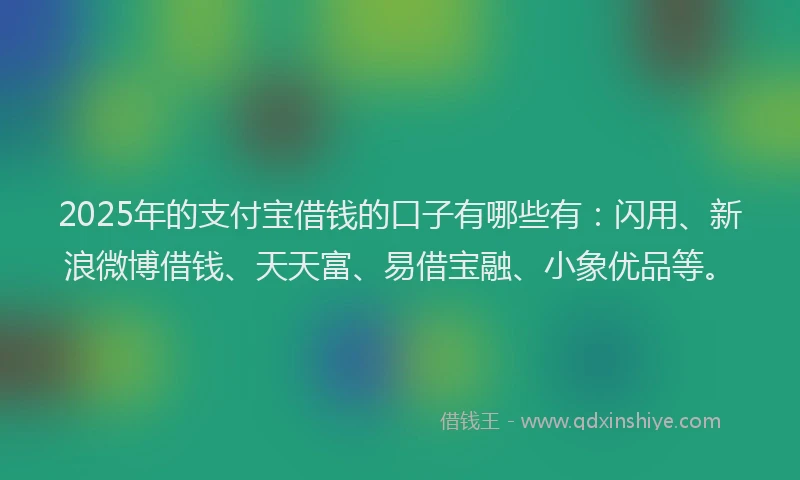 2025年的支付宝借钱的口子有哪些有：闪用、新浪微博借钱、天天富、易借宝融、小象优品等。