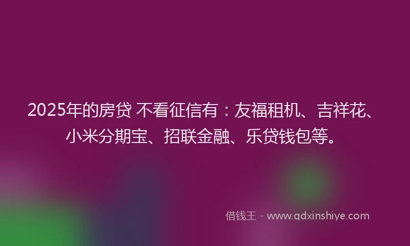 2025年的房贷 不看征信有：友福租机、吉祥花、小米分期宝、招联金融、乐贷钱包等。