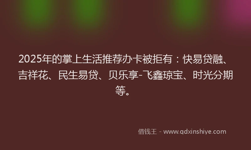 2025年的掌上生活推荐办卡被拒有：快易贷融、吉祥花、民生易贷、贝乐享-飞鑫琼宝、时光分期等。