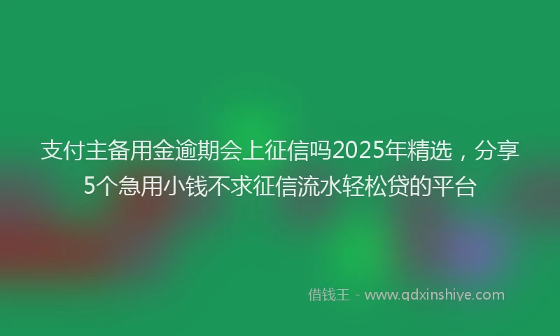 支付主备用金逾期会上征信吗2025年精选，分享5个急用小钱不求征信流水轻松贷的平台