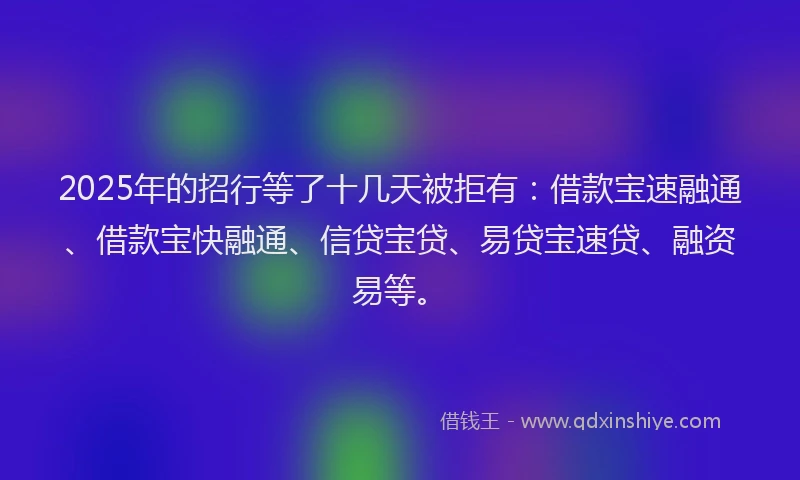 2025年的招行等了十几天被拒有：借款宝速融通、借款宝快融通、信贷宝贷、易贷宝速贷、融资易等。