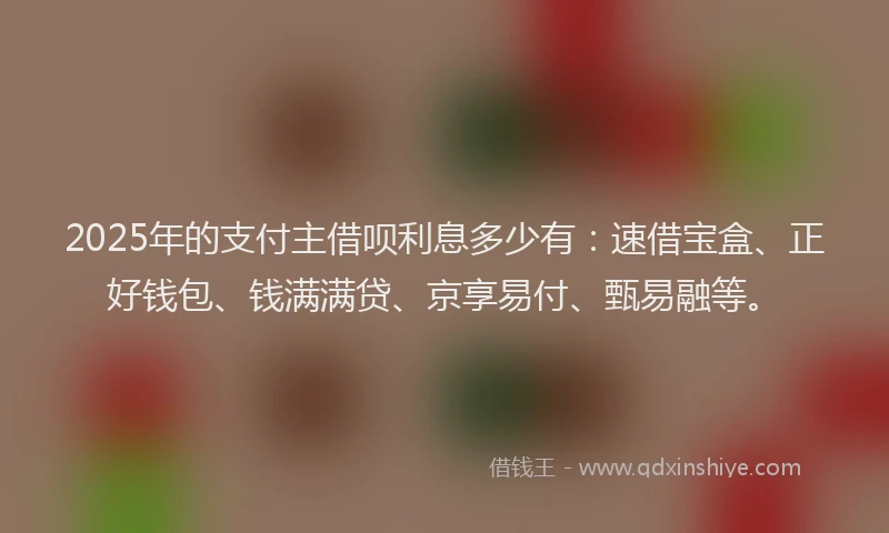 2025年的支付主借呗利息多少有：速借宝盒、正好钱包、钱满满贷、京享易付、甄易融等。