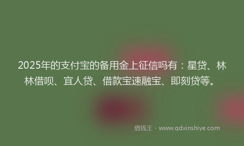 2025年的支付宝的备用金上征信吗有：星贷、林林借呗、宜人贷、借款宝速融宝、即刻贷等。