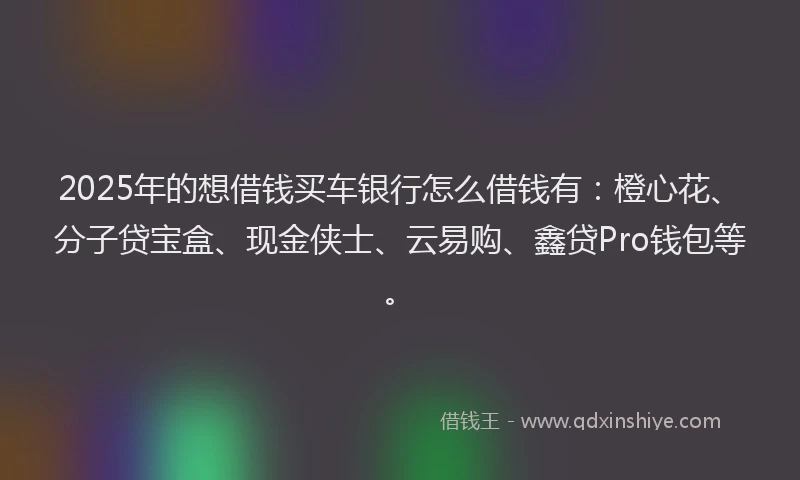 2025年的想借钱买车银行怎么借钱有：橙心花、分子贷宝盒、现金侠士、云易购、鑫贷Pro钱包等。