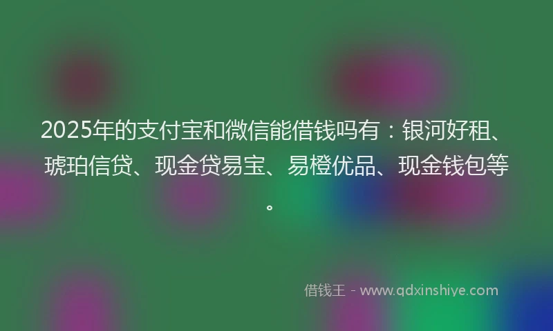 2025年的支付宝和微信能借钱吗有：银河好租、琥珀信贷、现金贷易宝、易橙优品、现金钱包等。