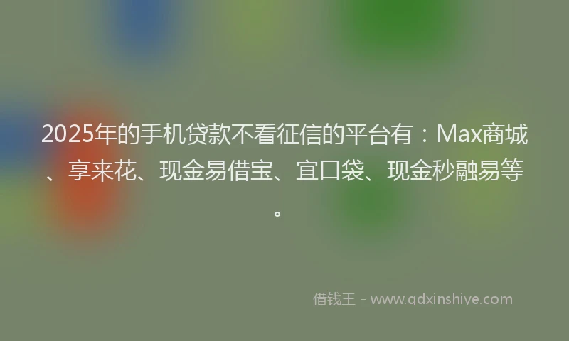 2025年的手机贷款不看征信的平台有：Max商城、享来花、现金易借宝、宜口袋、现金秒融易等。