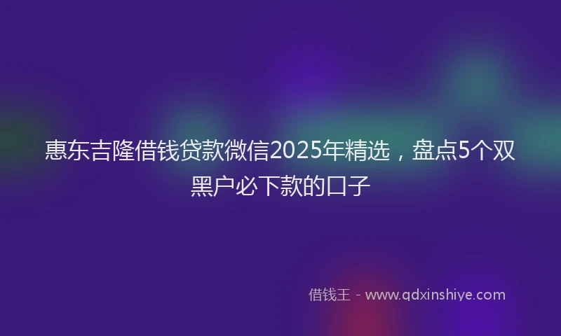 惠东吉隆借钱贷款微信2025年精选，盘点5个双黑户必下款的口子