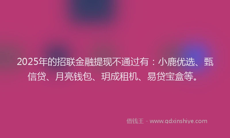 2025年的招联金融提现不通过有：小鹿优选、甄信贷、月亮钱包、玥成租机、易贷宝盒等。