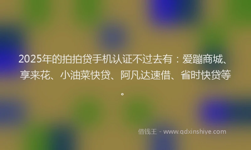 2025年的拍拍贷手机认证不过去有：爱蹦商城、享来花、小油菜快贷、阿凡达速借、省时快贷等。