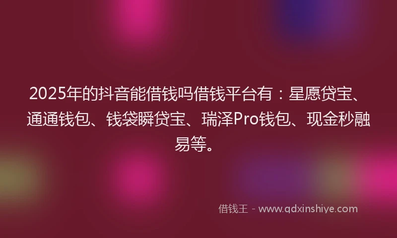 2025年的抖音能借钱吗借钱平台有：星愿贷宝、通通钱包、钱袋瞬贷宝、瑞泽Pro钱包、现金秒融易等。