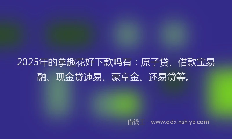 2025年的拿趣花好下款吗有：原子贷、借款宝易融、现金贷速易、蒙享金、还易贷等。