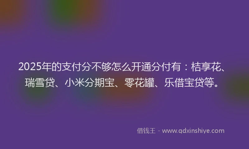 2025年的支付分不够怎么开通分付有：桔享花、瑞雪贷、小米分期宝、零花罐、乐借宝贷等。
