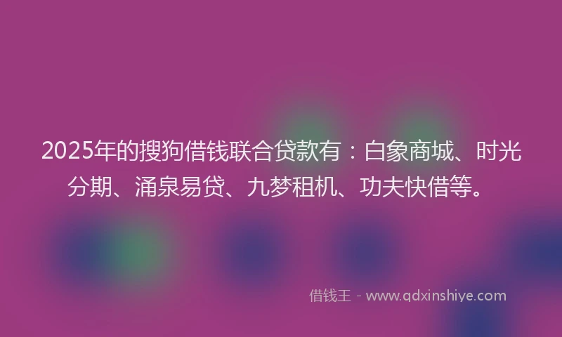 2025年的搜狗借钱联合贷款有：白象商城、时光分期、涌泉易贷、九梦租机、功夫快借等。