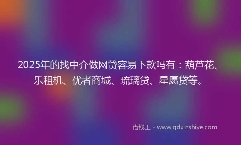 2025年的找中介做网贷容易下款吗有：葫芦花、乐租机、优者商城、琉璃贷、星愿贷等。