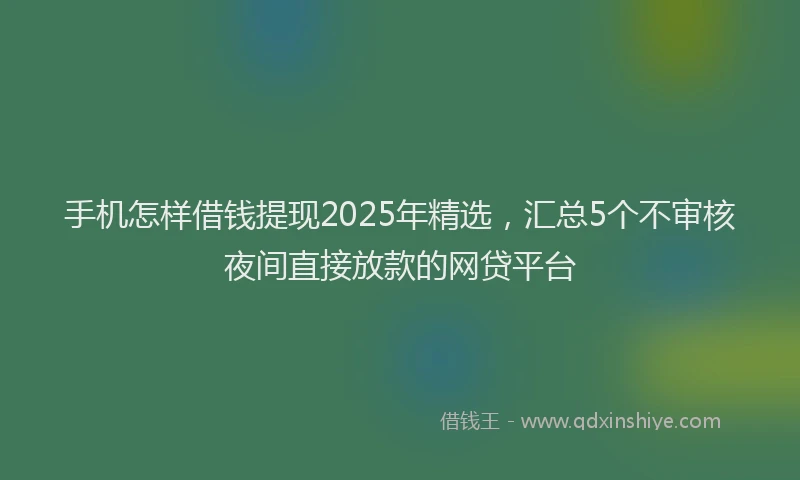 手机怎样借钱提现2025年精选，汇总5个不审核夜间直接放款的网贷平台