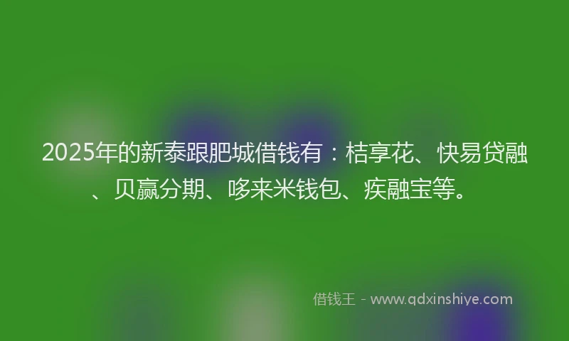 2025年的新泰跟肥城借钱有：桔享花、快易贷融、贝赢分期、哆来米钱包、疾融宝等。