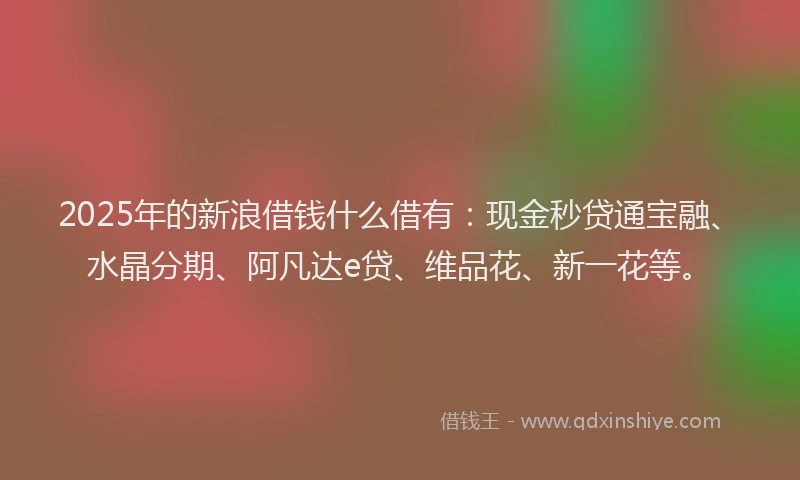 2025年的新浪借钱什么借有：现金秒贷通宝融、水晶分期、阿凡达e贷、维品花、新一花等。