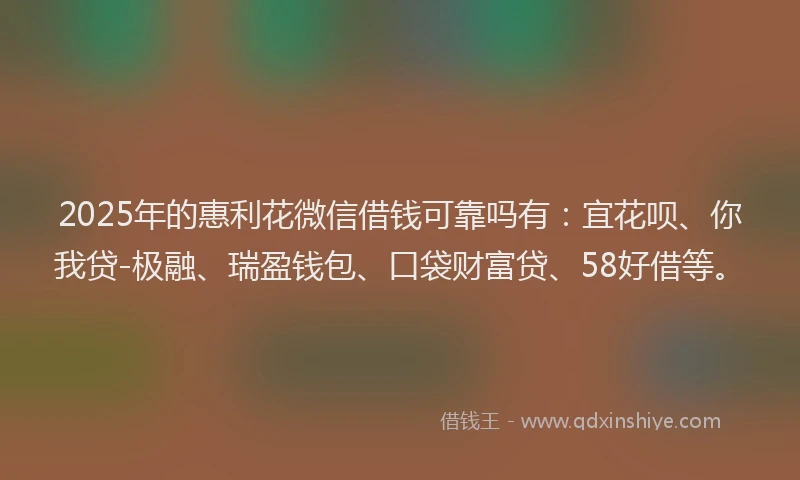 2025年的惠利花微信借钱可靠吗有：宜花呗、你我贷-极融、瑞盈钱包、口袋财富贷、58好借等。