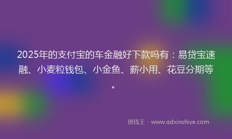 2025年的支付宝的车金融好下款吗有：易贷宝速融、小麦粒钱包、小金鱼、薪小用、花豆分期等。