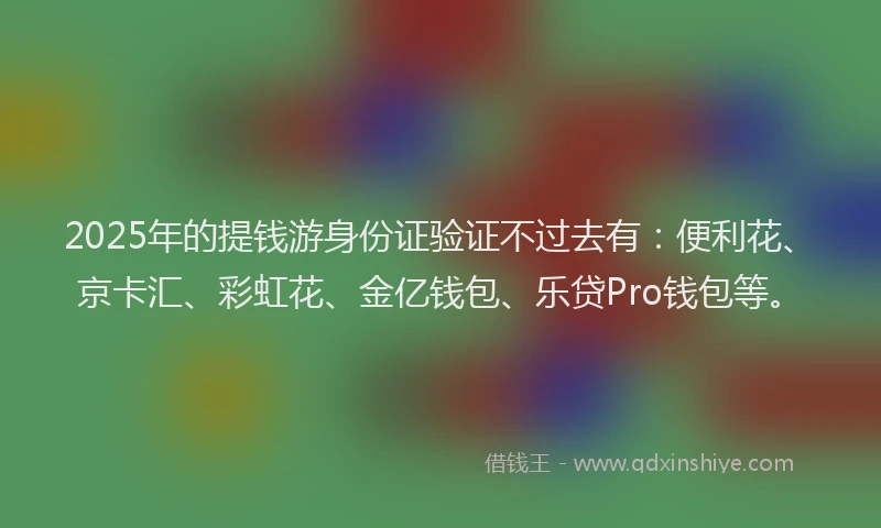 2025年的提钱游身份证验证不过去有：便利花、京卡汇、彩虹花、金亿钱包、乐贷Pro钱包等。