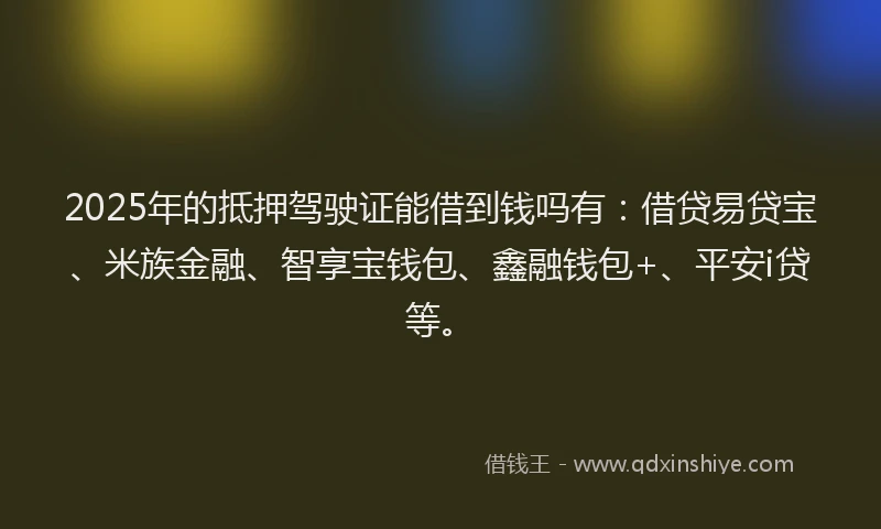 2025年的抵押驾驶证能借到钱吗有：借贷易贷宝、米族金融、智享宝钱包、鑫融钱包+、平安i贷等。