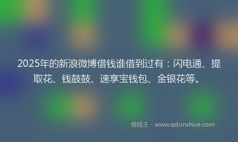 2025年的新浪微博借钱谁借到过有：闪电通、提取花、钱鼓鼓、速享宝钱包、金银花等。