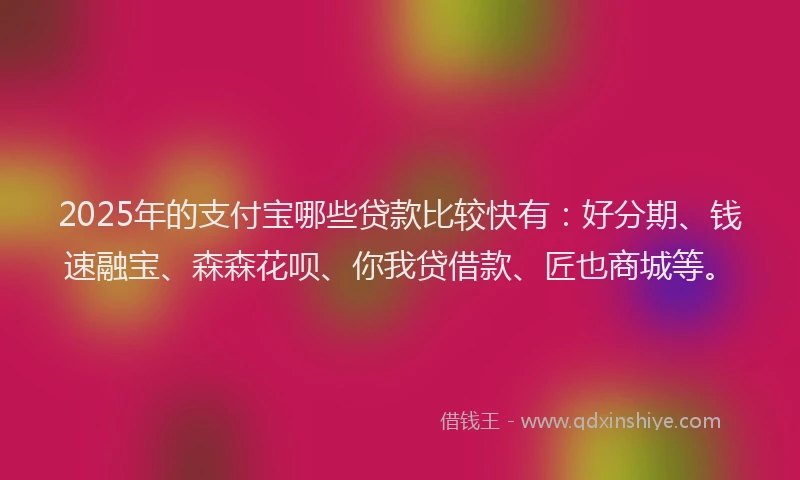 2025年的支付宝哪些贷款比较快有：好分期、钱速融宝、森森花呗、你我贷借款、匠也商城等。