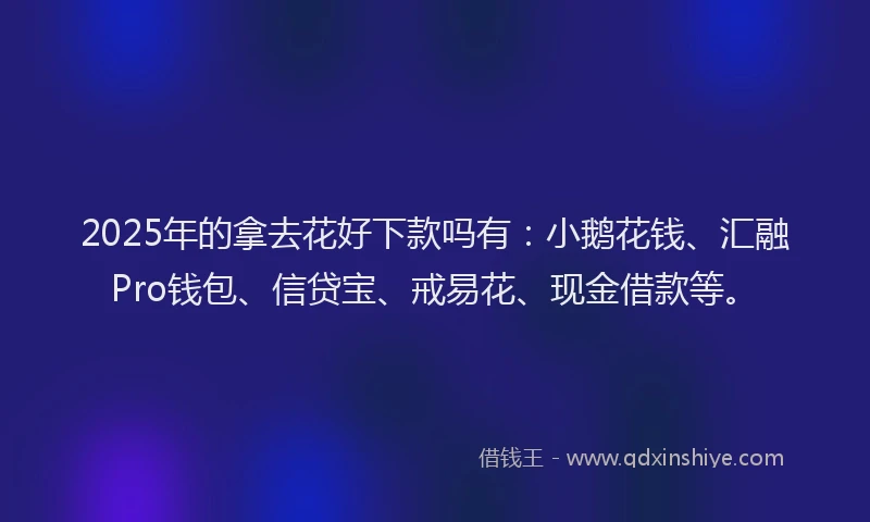 2025年的拿去花好下款吗有：小鹅花钱、汇融Pro钱包、信贷宝、戒易花、现金借款等。