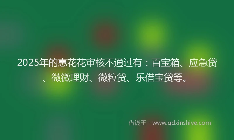 2025年的惠花花审核不通过有：百宝箱、应急贷、微微理财、微粒贷、乐借宝贷等。