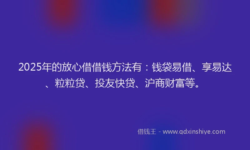 2025年的放心借借钱方法有：钱袋易借、享易达、粒粒贷、投友快贷、沪商财富等。