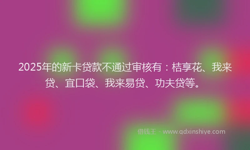 2025年的新卡贷款不通过审核有：桔享花、我来贷、宜口袋、我来易贷、功夫贷等。