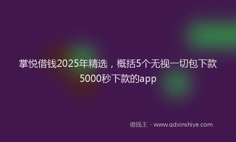 掌悦借钱2025年精选，概括5个无视一切包下款5000秒下款的app