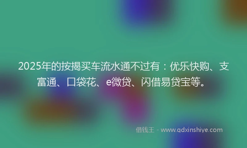 2025年的按揭买车流水通不过有：优乐快购、支富通、口袋花、e微贷、闪借易贷宝等。