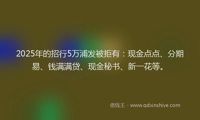 2025年的招行5万浦发被拒有：现金点点、分期易、钱满满贷、现金秘书、新一花等。