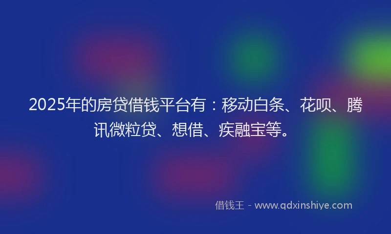 2025年的房贷借钱平台有：移动白条、花呗、腾讯微粒贷、想借、疾融宝等。