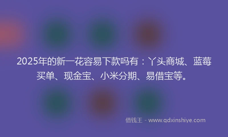 2025年的新一花容易下款吗有：丫头商城、蓝莓买单、现金宝、小米分期、易借宝等。