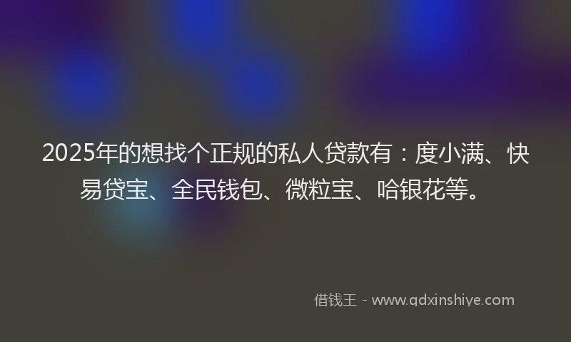 2025年的想找个正规的私人贷款有：度小满、快易贷宝、全民钱包、微粒宝、哈银花等。