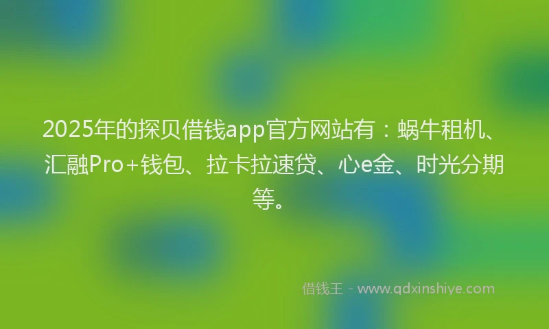 2025年的探贝借钱app官方网站有：蜗牛租机、汇融Pro+钱包、拉卡拉速贷、心e金、时光分期等。